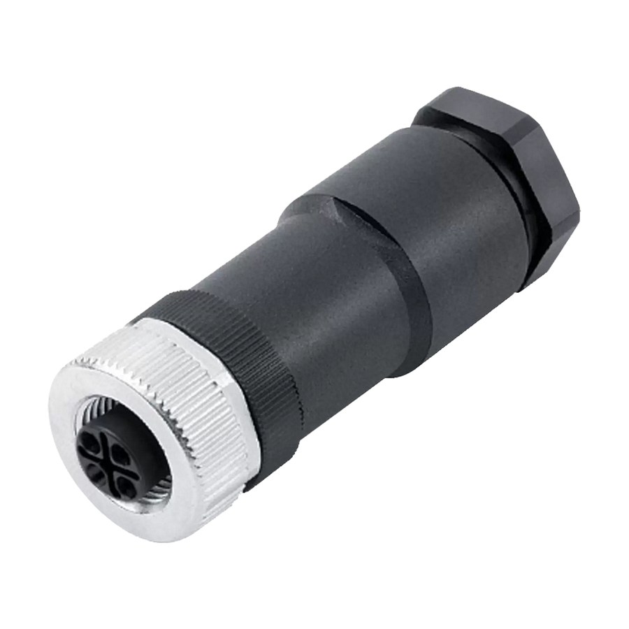 Conector M12 hembra 4 pines, armable/plástico con tuerca
