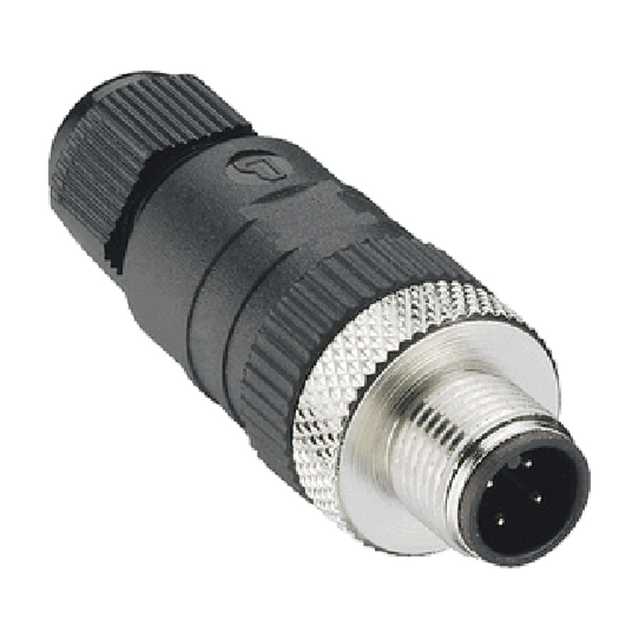 Conector M12 macho 4 pines, armable/plástico con tuerca